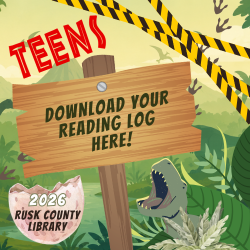 JUNGLE THEMED GRAPHIC WITH THE TEXT "Download the Teen Reading Log here"